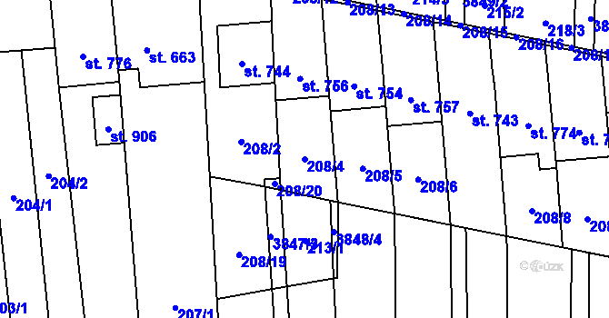 Parcela st. 208/4 v KÚ Lipov, Katastrální mapa