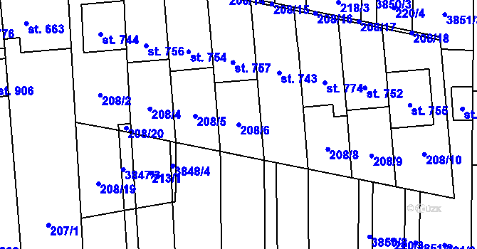 Parcela st. 208/6 v KÚ Lipov, Katastrální mapa