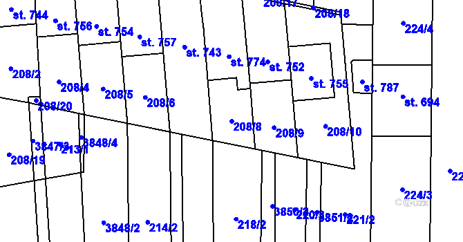 Parcela st. 208/8 v KÚ Lipov, Katastrální mapa