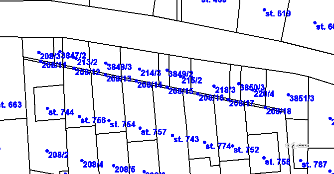 Parcela st. 208/15 v KÚ Lipov, Katastrální mapa