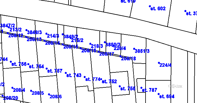 Parcela st. 208/17 v KÚ Lipov, Katastrální mapa