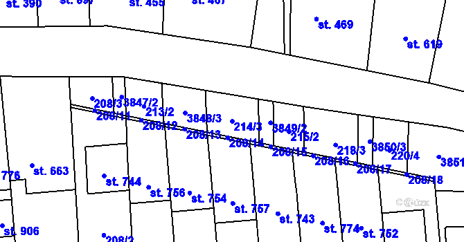 Parcela st. 214/3 v KÚ Lipov, Katastrální mapa