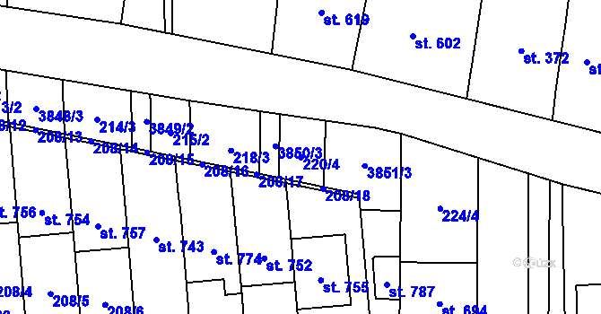 Parcela st. 220/4 v KÚ Lipov, Katastrální mapa