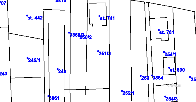 Parcela st. 251/3 v KÚ Lipov, Katastrální mapa