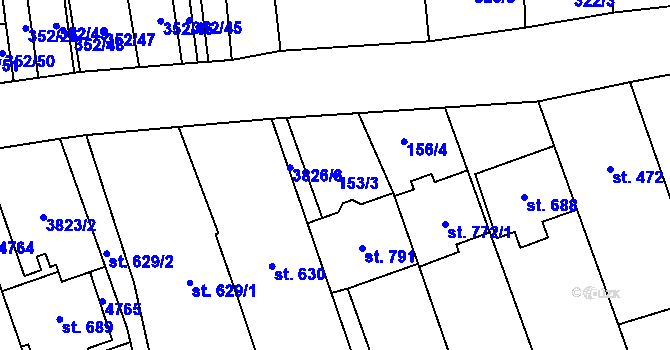 Parcela st. 153/3 v KÚ Lipov, Katastrální mapa