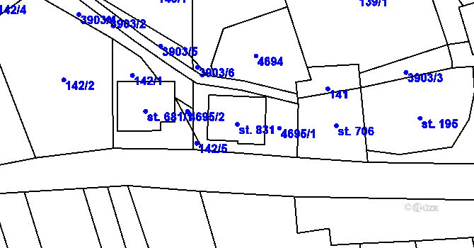 Parcela st. 831 v KÚ Lipov, Katastrální mapa