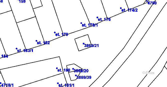 Parcela st. 3869/21 v KÚ Lipov, Katastrální mapa
