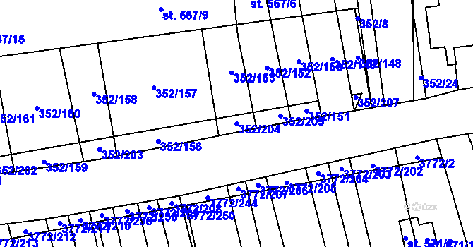 Parcela st. 352/204 v KÚ Lipov, Katastrální mapa