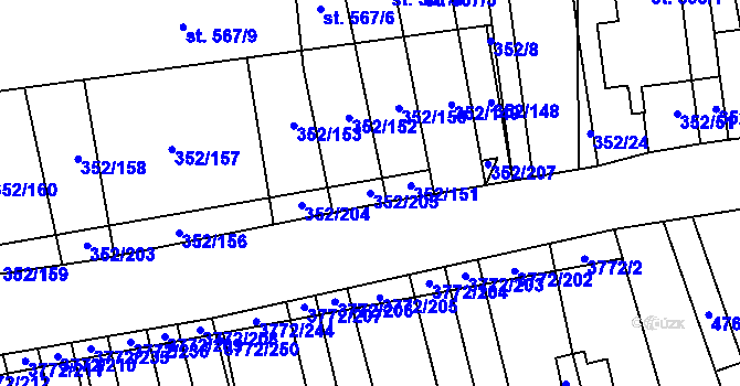 Parcela st. 352/205 v KÚ Lipov, Katastrální mapa