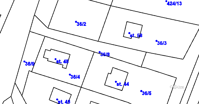 Parcela st. 36/8 v KÚ Horní Lažany u Lipové, Katastrální mapa