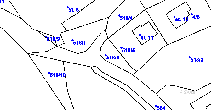 Parcela st. 518/8 v KÚ Horní Lipina, Katastrální mapa