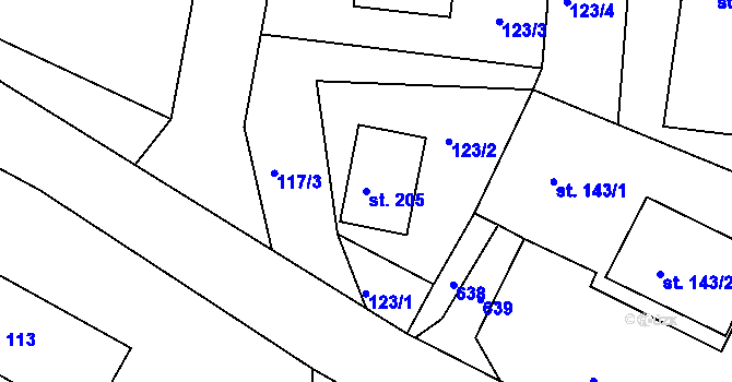 Parcela st. 205 v KÚ Lipová u Chebu, Katastrální mapa