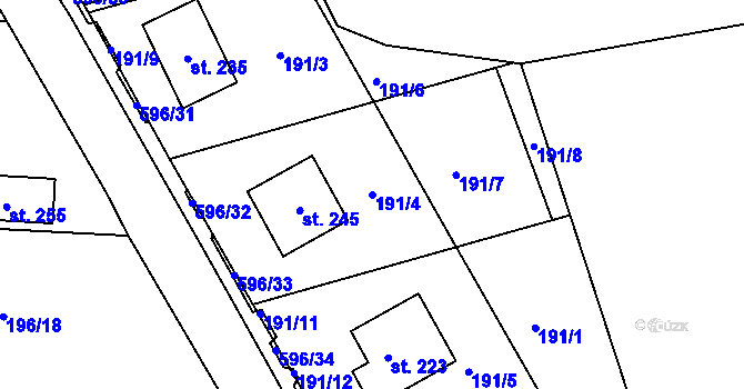 Parcela st. 191/4 v KÚ Lipová u Chebu, Katastrální mapa
