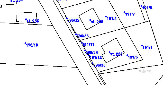Parcela st. 191/11 v KÚ Lipová u Chebu, Katastrální mapa