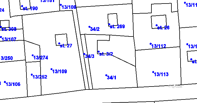 Parcela st. 3/2 v KÚ Mechová, Katastrální mapa