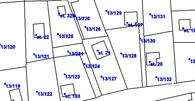 Parcela st. 21 v KÚ Mechová, Katastrální mapa