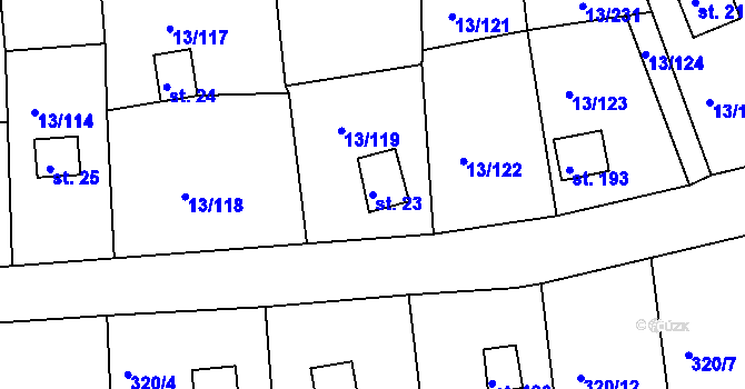 Parcela st. 23 v KÚ Mechová, Katastrální mapa