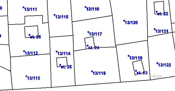 Parcela st. 24 v KÚ Mechová, Katastrální mapa