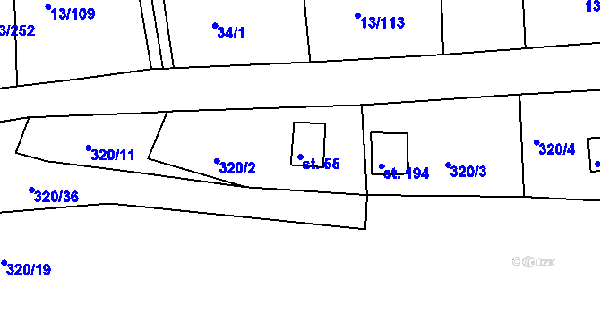 Parcela st. 55 v KÚ Mechová, Katastrální mapa