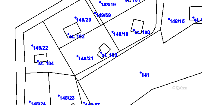 Parcela st. 103 v KÚ Mechová, Katastrální mapa