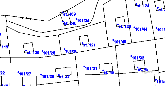 Parcela st. 121 v KÚ Mechová, Katastrální mapa