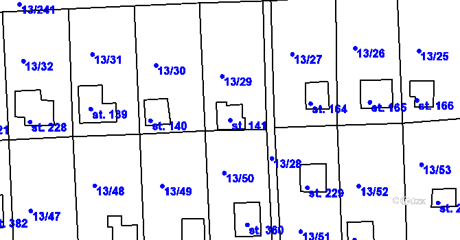Parcela st. 141 v KÚ Mechová, Katastrální mapa