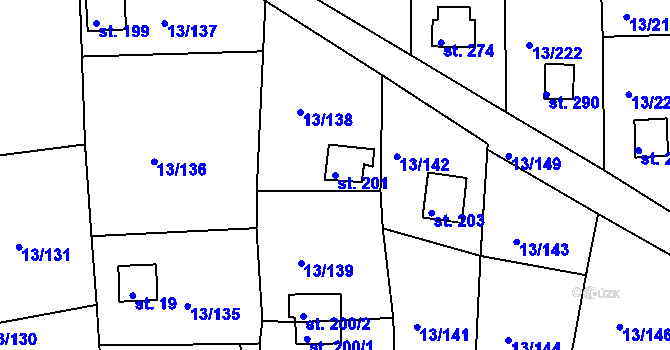Parcela st. 201 v KÚ Mechová, Katastrální mapa