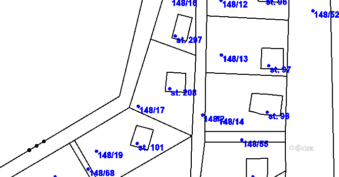 Parcela st. 208 v KÚ Mechová, Katastrální mapa