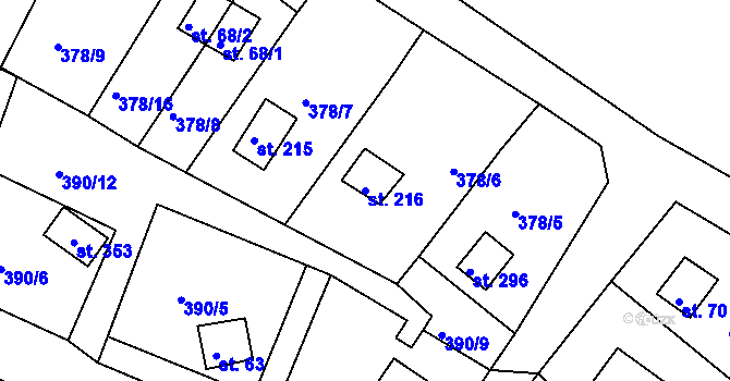 Parcela st. 216 v KÚ Mechová, Katastrální mapa