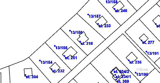 Parcela st. 218 v KÚ Mechová, Katastrální mapa