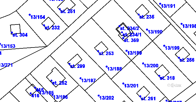 Parcela st. 253 v KÚ Mechová, Katastrální mapa