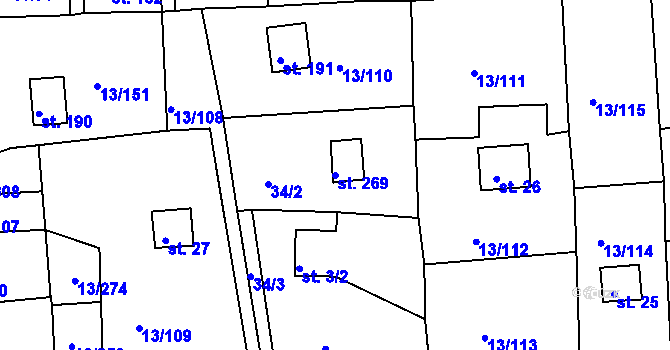 Parcela st. 269 v KÚ Mechová, Katastrální mapa