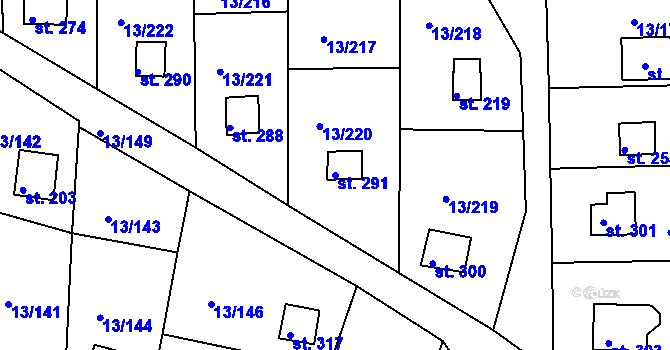 Parcela st. 291 v KÚ Mechová, Katastrální mapa