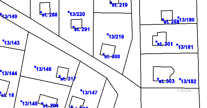 Parcela st. 300 v KÚ Mechová, Katastrální mapa