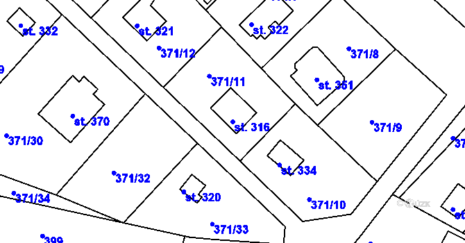 Parcela st. 316 v KÚ Mechová, Katastrální mapa