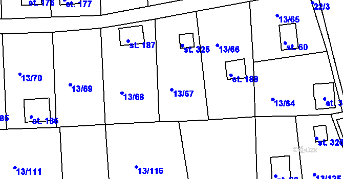 Parcela st. 13/67 v KÚ Mechová, Katastrální mapa