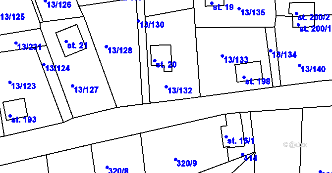 Parcela st. 13/132 v KÚ Mechová, Katastrální mapa