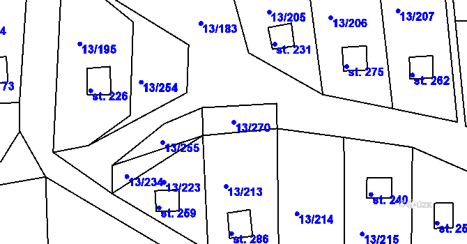 Parcela st. 13/270 v KÚ Mechová, Katastrální mapa