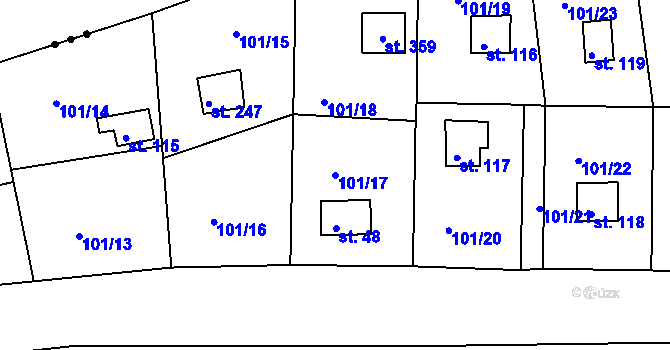 Parcela st. 101/17 v KÚ Mechová, Katastrální mapa