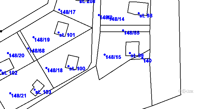 Parcela st. 148/15 v KÚ Mechová, Katastrální mapa