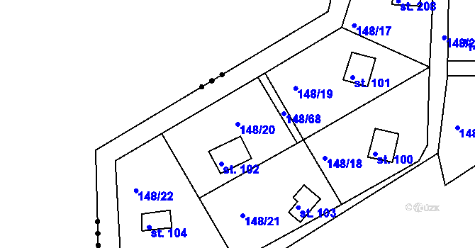 Parcela st. 148/20 v KÚ Mechová, Katastrální mapa