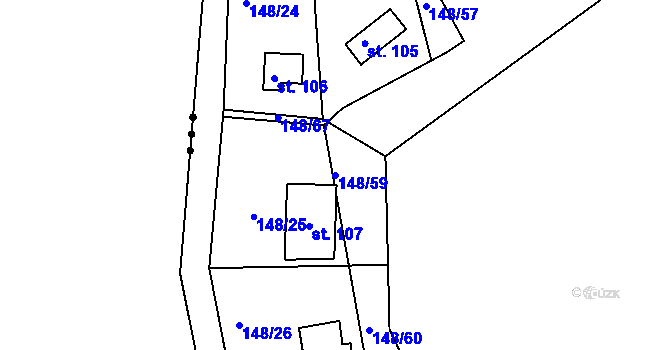 Parcela st. 148/59 v KÚ Mechová, Katastrální mapa