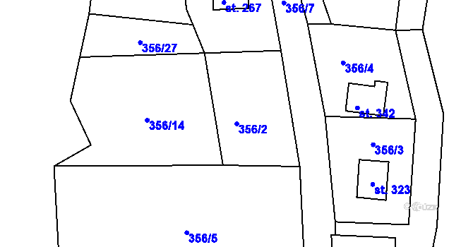 Parcela st. 356/2 v KÚ Mechová, Katastrální mapa