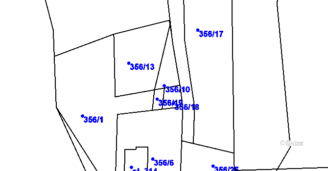 Parcela st. 356/10 v KÚ Mechová, Katastrální mapa