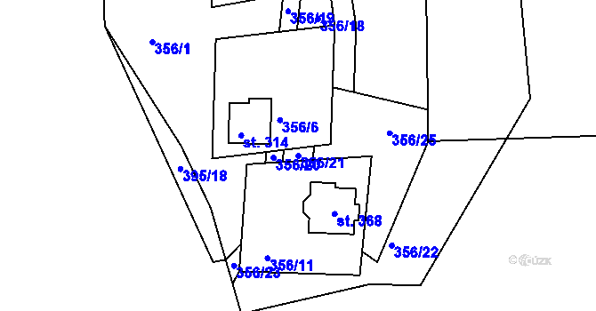 Parcela st. 356/21 v KÚ Mechová, Katastrální mapa