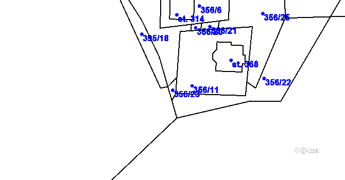 Parcela st. 356/23 v KÚ Mechová, Katastrální mapa