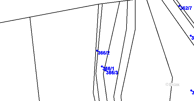 Parcela st. 366/2 v KÚ Mechová, Katastrální mapa