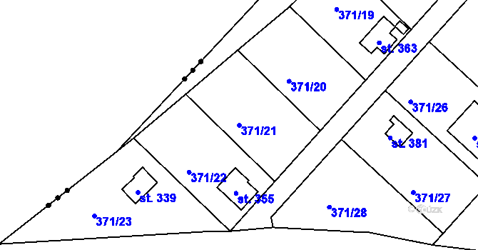 Parcela st. 371/21 v KÚ Mechová, Katastrální mapa