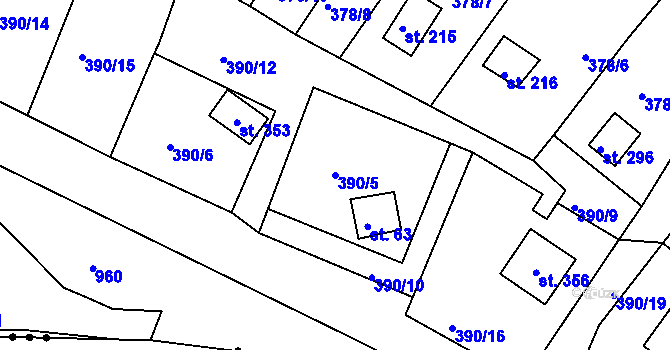 Parcela st. 390/5 v KÚ Mechová, Katastrální mapa