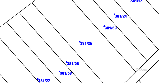 Parcela st. 381/25 v KÚ Mechová, Katastrální mapa